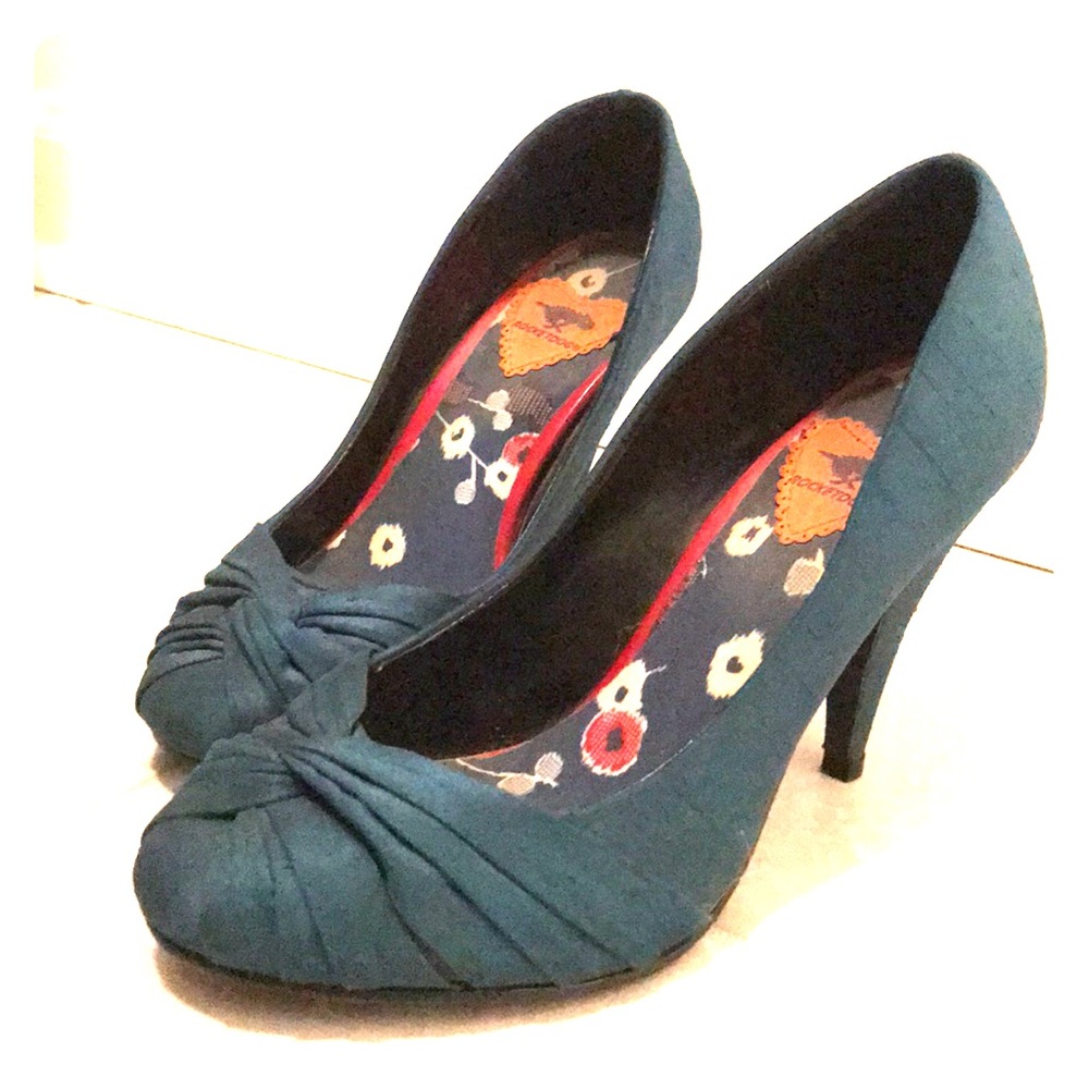 Teal raw silk Rocketdog heels